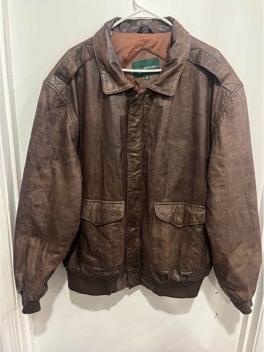 Hill & Archer Men's Size 48 Brown Leather Bomber Jacket